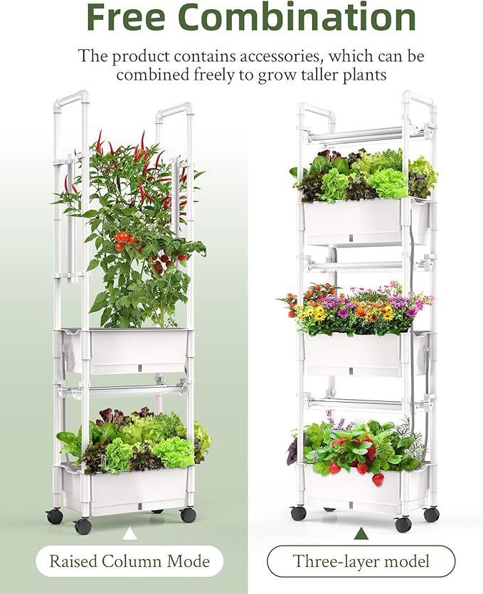 Hydroponics Growing System,AOONEG 42Pods Indoor Herb Garden with LED Grow Light,Hydroponics Growing System Kit with Automatic Timer,Pump System,Adjustable Height (No Seed,Glossy White, 3Layer-42Pods)