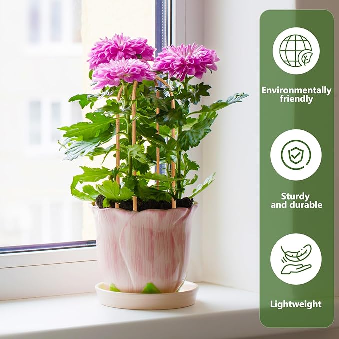 20 Pack Bamboo Trellis, Natural Bamboo Plants Trellis U-Hoop, 16" Garden Trellis with Twist Ties, Bamboo Trellis U-Shape for Climbing Plant Support, Small Potted Plant Trellis for Indoor