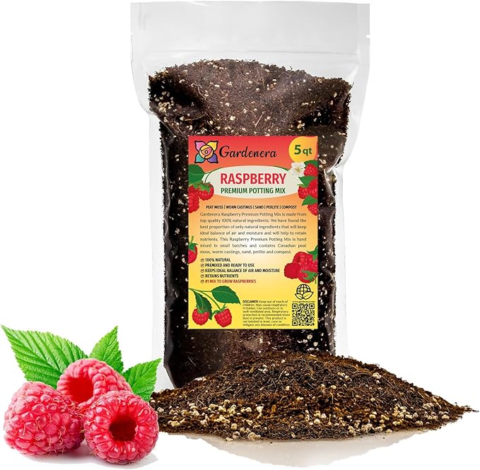 Gardenera Premium Raspberry Potting Soil Mix - Optimal Blend for Thriving and Juicy Berries - 5 Quart