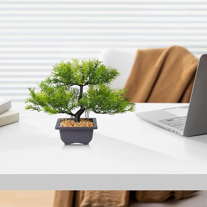 Artificial Bonsai Tree Small Realistic Fake Plant in Pot for Indoor Home Office Desk Decor, Low-Maintenance Tabletop and Bookshelf Decoration