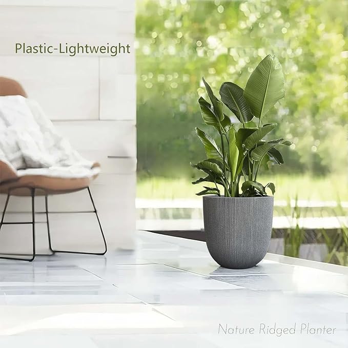 12.4" Tall Round Plastic Planter for Indoor Outdoor Plants, Large Indoor Outdoor Plant Pots with Drainage Hole and Plug, Flower Pots for Plants, Modern Decorative Planter Pots for Home Garden Patio
