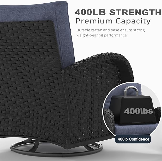 LayinSun 6 Pieces Outdoor Patio Furniture Set, Rattan Wicker Sectional Swivel Rocker Chairs Sets