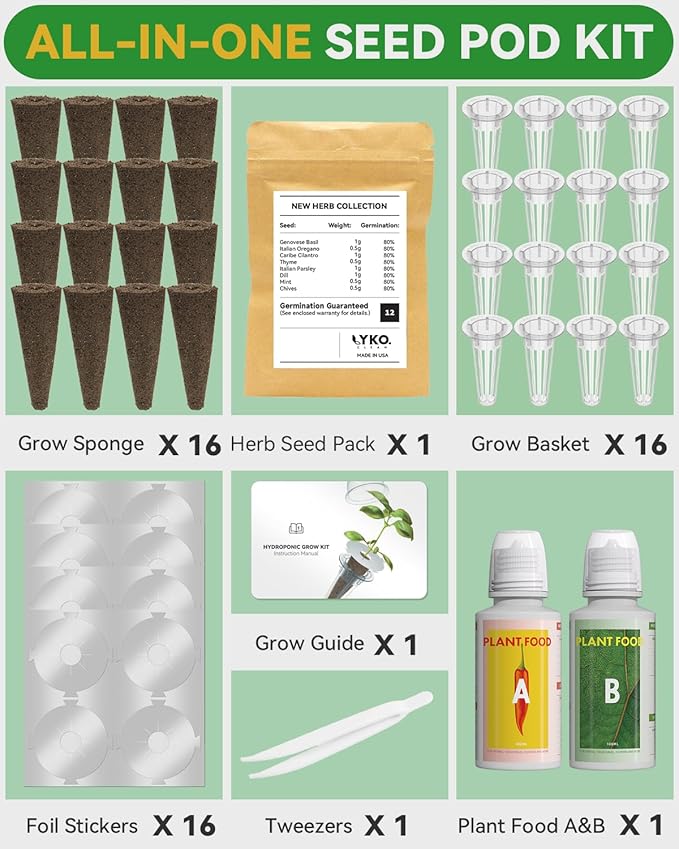 Gourmet Herb Seed Pod Kit Compatible with AeroGarden, idoo, Ahopegarden, Gardencube with Basil, Parsley, Thyme, Mint, Cilantro, Dill, Oregano, Chives - Compatible with All Hydroponics(16-Pod)