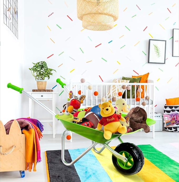 Kids Wheelbarrow Set Metal, Child Wheel Barrel Green Easy to Assemble and Kids Gardening Tools Kit, Garden Toys with Small Wheel Barrow, Outdoor Indoor Toys Gift for Children