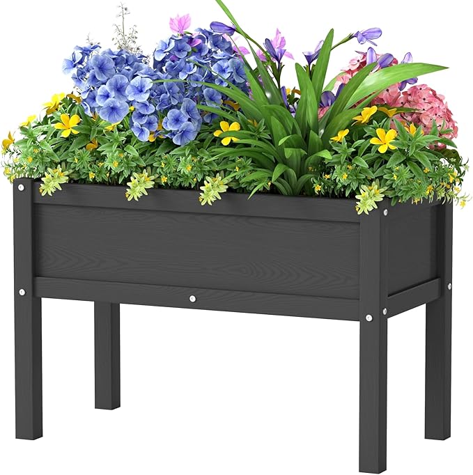Small HDPE Raised Garden Bed, Elevated Planter Box with Legs, Outdoor All-Weather Planter Raised Beds for Seeds, Herb, Flower, Vegetable (Black)