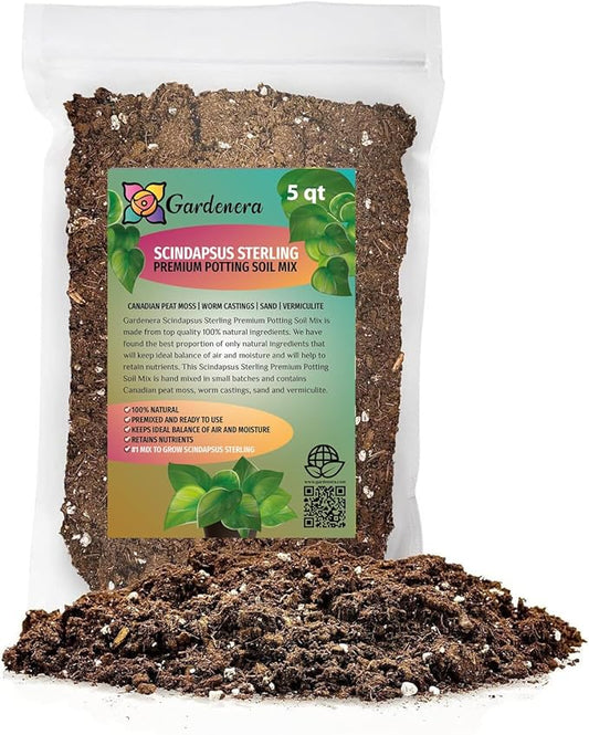 Premium Scindapsus Sterling Plant Soil Mix by Gardenera - Stimulate Growth and Elevate Variegation Beauty with Nourishing Formula - 5 Quart