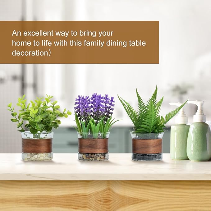 Fake Potted Plants, Mini Fake Plants, Eucalyptus, Lavender Plant in Pot for Table Centerpiece, Shelf Decor, Small Fake Plants for Bedroom Livingroom, Bathroom Decor (Small)