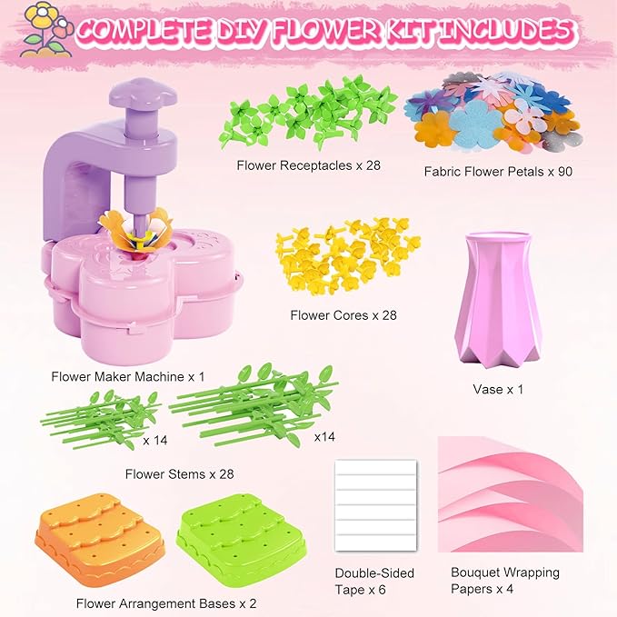 DIY Bouquet Making for Kids,Fabric Flower Bouquets Toys,Arts and Crafts for Girls Ages 4-8,Perfect for Birthday Gift and Flower Arrangement.