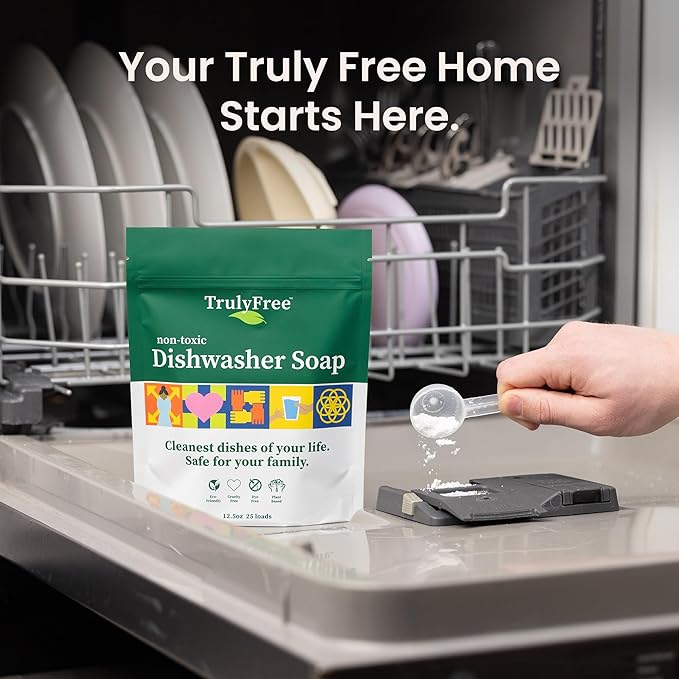Truly Free Dishwasher Detergent Powder | Natural Dish Detergent, Dishwasher Soap | Plastic Free, Plant-Based, Clean, Heavy Duty Hard Water Stain & Grease Remover | Fragrance Free | 12.5 oz (Pack of 2)