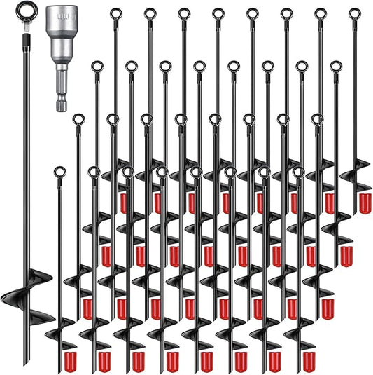 Chumia 6 Pcs 18 Inch Ground Anchor Spiral Blade Heavy Duty Earth Anchors Swing Set Metal Shed Kit for Garden Securing Trees Tents Trampoline Canopies Shelters (Black)