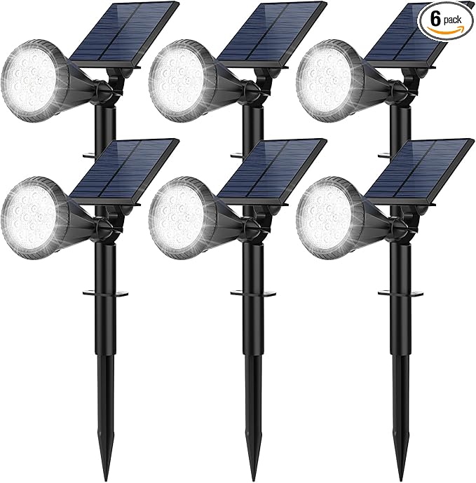 Solar Spot Lights Outdoor, 14 LED Outdoor Solar Lights for Yard, 4 Mode Solar Spotlights with Auto On/Off, 2-in-1 Waterproof Solar Landscape Lights for Flood, Wall, Yard (Cool White, 6 Pack)