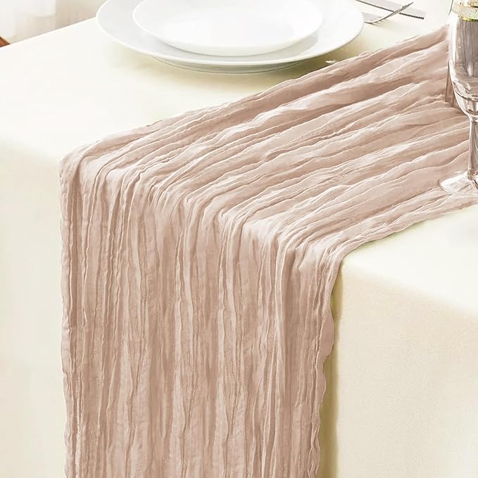 Le courant 10Ft Cheesecloth Table Runner, Rustic Boho Gauze Cheese Cloth Runner Table Runner for Weddings Bridal Baby Shower Birthday Holiday Parties Home Decor, Nude