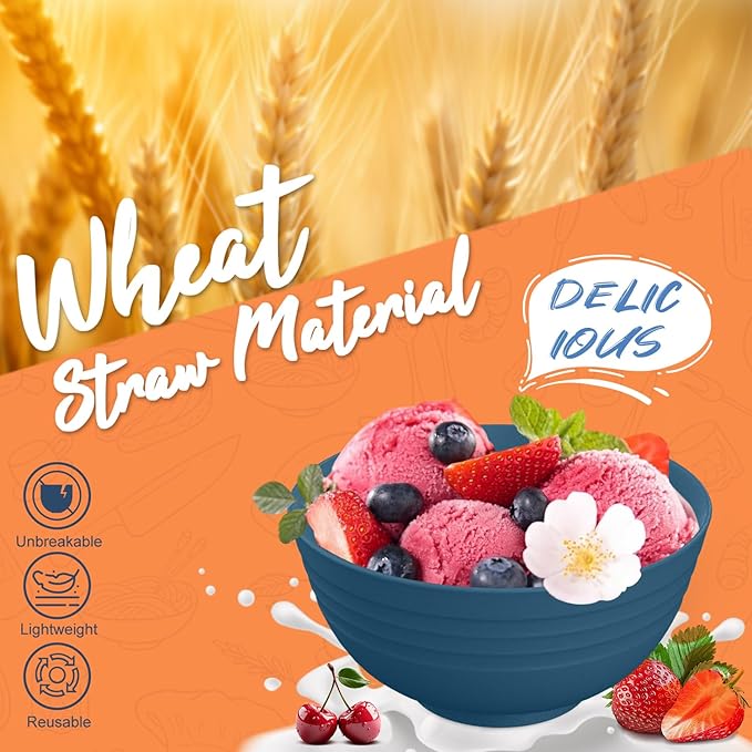 Premium Wheat Straw Dinnerware Sets for 4, Reusable Plastic Dinner Plates, Unbreakable Plates and Bowls Sets 20-Piece, Dishwasher & Microwave Safe - Blue