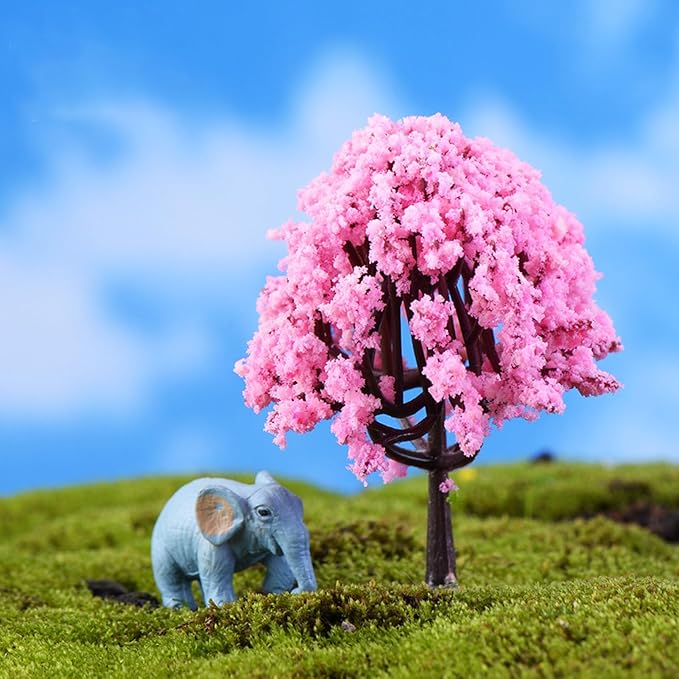 Simulated Mini Plastic Flower Tree Suitable for Sand Table Layout and Landscape Layout.Color Miniature Home Decoration Model Tree.2 Pieces.