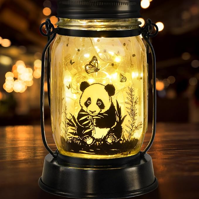 Panda Gifts for Women/Men/Kids Panda Solar Lanterns Mom Grandma Birthday Present Lantern Memorial Lights Solar Garden Decoration Outside for Yard, Patio,Backyard,Porch Torches