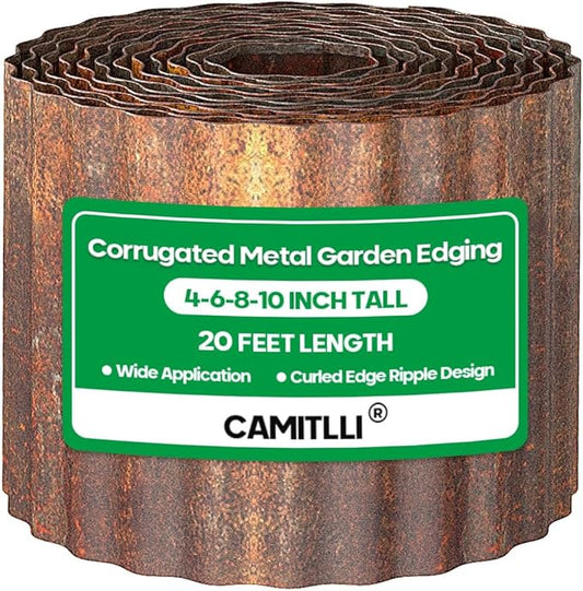 Corrugated Metal Garden Edging, Sturdy Tall Landscape Edging Borders, Perfect DIY for Flower Beds, Lawn and Pathway,Tree Surrounds,Paver Edges (Pre-Rusted, 8"×20FT)