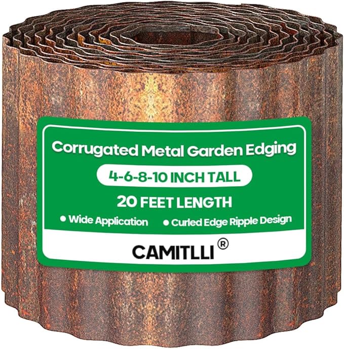 Corrugated Metal Garden Edging, Sturdy Tall Landscape Edging Borders, Perfect DIY for Flower Beds, Lawn and Pathway, Tree Surrounds, Paver Edges (Pre-Rusted, 6"×20FT)
