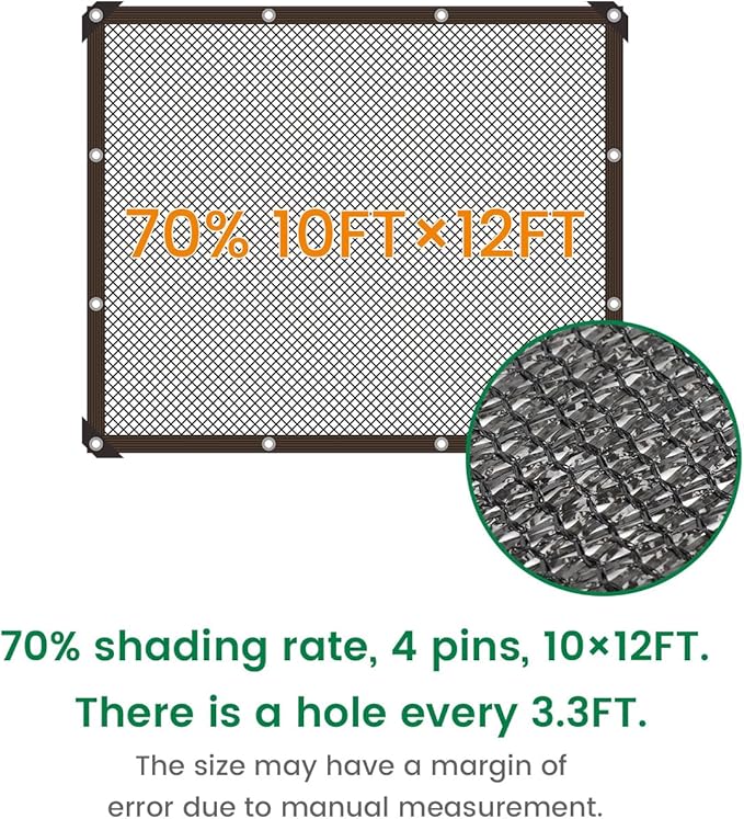 70% 10 X 12 FT Black Shade Cloth, Outdoor Sunblock Shade Cloth with Grommets, Durable Sun Shade Netting Shading Antifreezing for Patio, Garden, Plants Cover, Greenhouse, Barns, Dog Kennel
