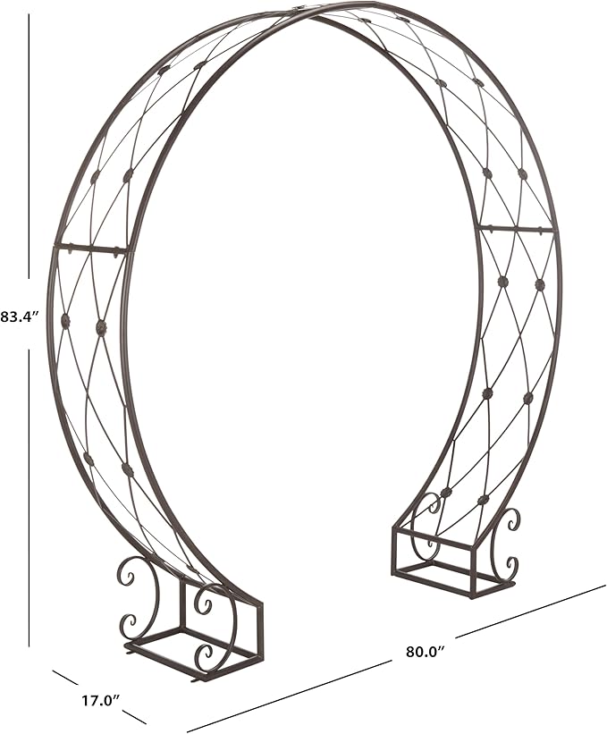 SAFAVIEH Outdoor Collection Mizell Rustic Brown Lattice Wrought Iron Moon Gateway Arbor