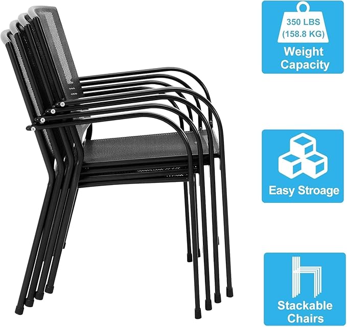 AECOJOY Outdoor Patio Chairs Set of 4, Metal Stackable Lawn Chairs with Armrests & Breathable Metal Mesh, 4 Pack Bistro Chairs for Outdoor Dining Set