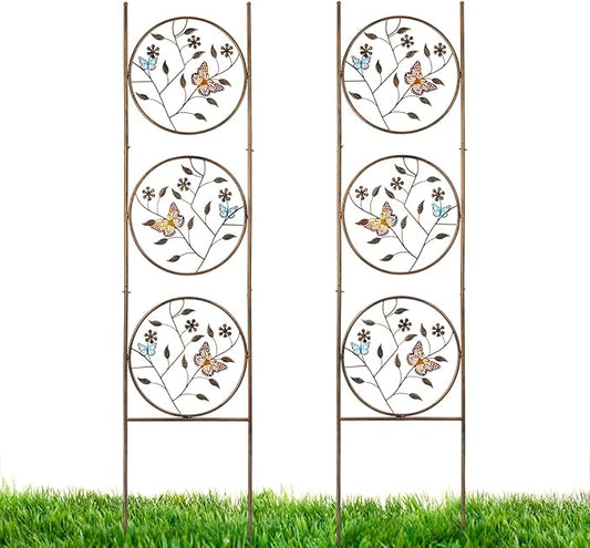 Set of 2 Butterfly Metal Garden Trellis for Climbing Plants, Decorative Vegetables Flowers Vine Trellis for Outdoor Patio 55'' H x 12.4'' W