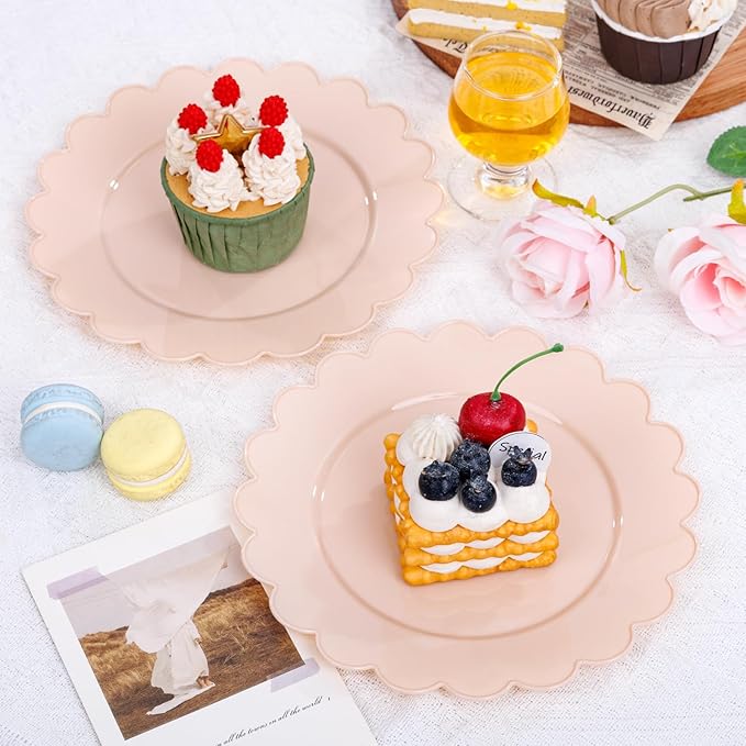 SUT 72-Count Pink Plastic Plates Disposable 7.5 Inch - Scalloped Edge Dessert Plates for Valentine’s Day, Parties, Birthdays, Weddings | Lightweight & Durable Disposable Dinnerware (72 Pack)