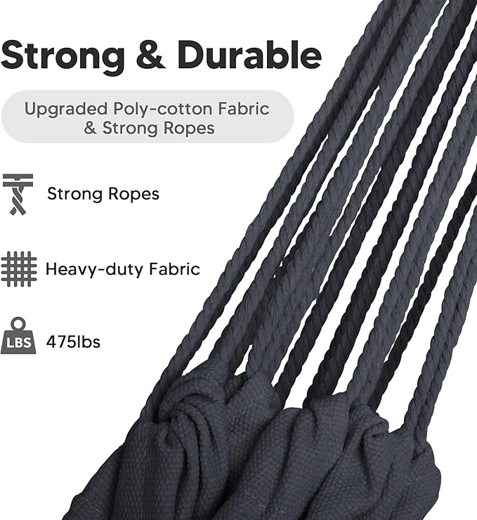 SUNCREAT Hammocks Outdoor Camping Double Hammock, Extra Large 2 Person Hammock for Camping, Dark Gray