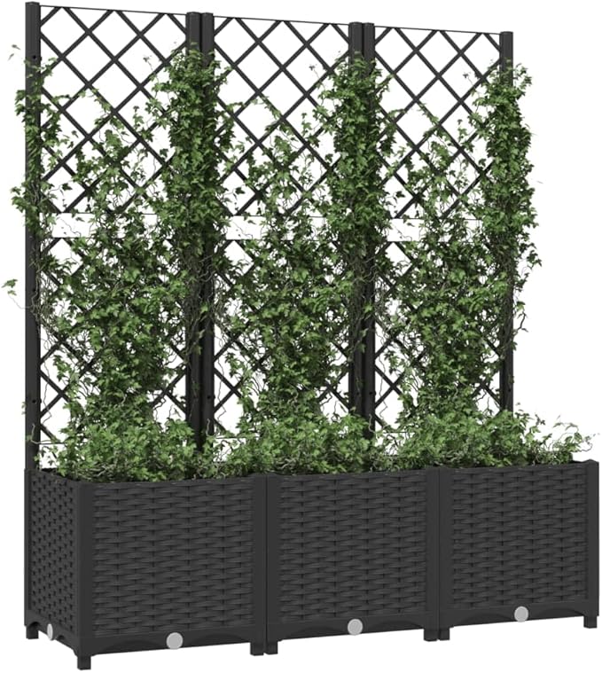Garden Planter with Trellis, Outdoor Raised Garden Bed for Climbing Plants, Black 47.2"x15.7"x53.5" PP