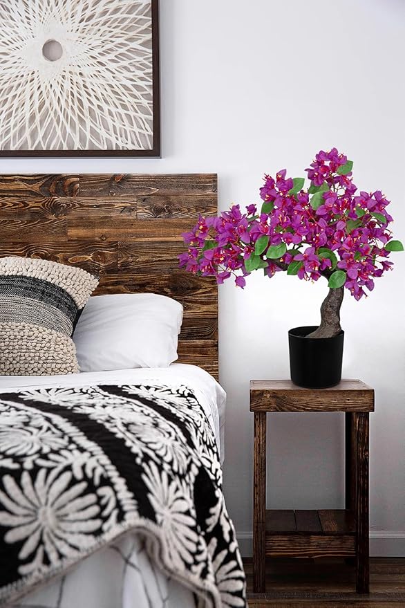 Briful Artificial Bougainvillea Flower Plant 20.8" Bougainvillea Bonsai Tree with Black Pot Silk Bougainvillea Floral Centerpiece for Home Office Room Table Shelf Mantle Decor(Purple)