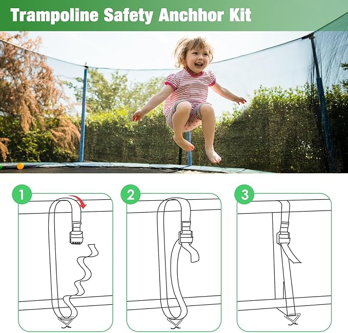 MIXXIDEA 17.5 Inch Gound Anchors Screw in, Metal Spiral Earth Anchors Kit, Heavy Duty Folding Ring Ground Stakes for Tent Trampolines, Garden Fence, Sheds, Swings (Silver, 17.5 Inch with 92in Strap)