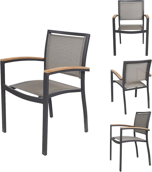 TRY & DO Patio Dining Chairs Set of 4,Outdoor Stackable Dining Chairs with Armrest Textilene Mesh Fabric Aluminum Frame Patio Furniture Sets for Garden, Balcony, Lawn and Indoors