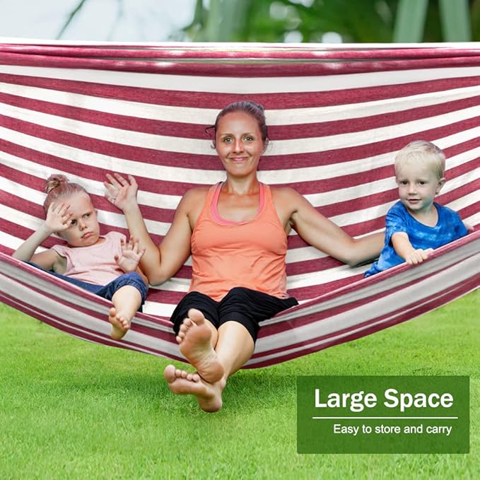 MOSFiATA Hammocks Portable Camping Hammock Upgraded 550lb Thickened Fabric Single Hammocks with Two Anti Roll Balance Beam and Tree Straps for Camping, Patio, Backyard, Outdoor(Red White)