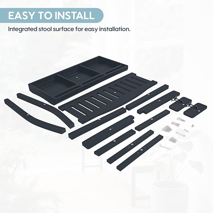 2-Person HIPS Outdoor Bench, Weatherproof Garden Bench with 800 lbs Weight Capacity, Artificial Wood Grains, Never Rot or Fade, Patio Benches for Garden, Porch, Balcony, Backyard,Park, Black