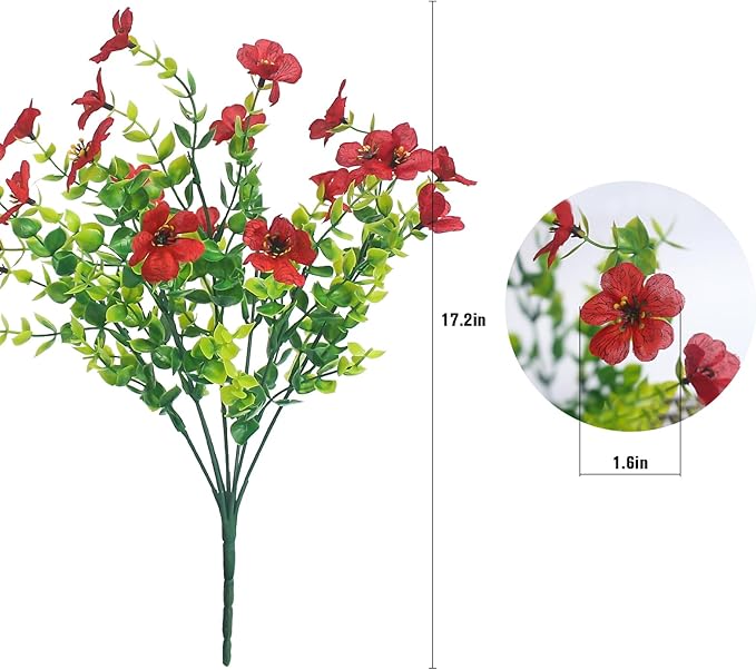 Red Artificial Outdoor Flowers 12 Bundles Silk Fake Daisy Plants Outside Realistic Garden Decor for Patio, Yard, and Landscaping (Red Daisy)