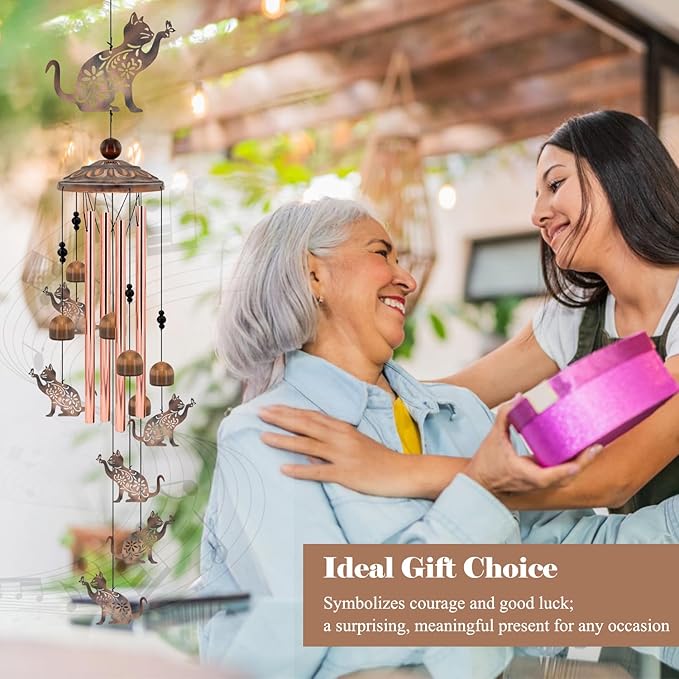 Cat Wind Chimes for Outside, 35'' Metal Cat WindChimes Gifts for Women/Men, Decoration for Outdoor, Home, Garden, Patio, Backyard