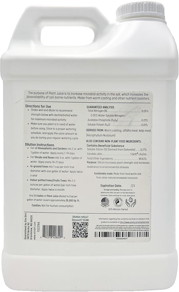 Elm Dirt Organic Fertilizer for All Plants - Liquid Plant Food Indoor & Outdoor, 2.5 Gallon