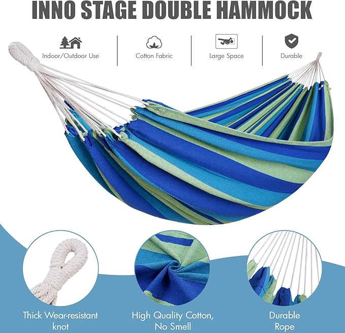 2 Persons Hammock - Portable Camping Bed for Patio, Backyard, Porch, Outdoor and Indoor Use - Soft Cotton Hammock with Carrying Bag