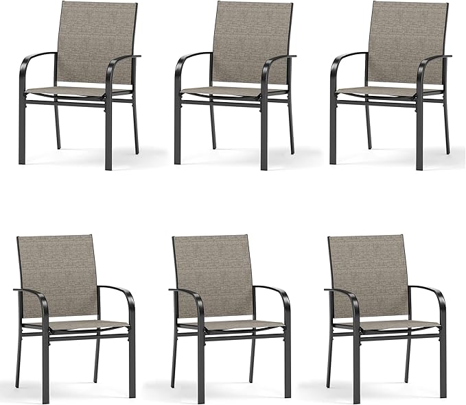 6 Pieces Outdoor Textilene Dining Chairs,Patio Dining Chairs Set, Fixed Patio Chairs with Armrest, Brown