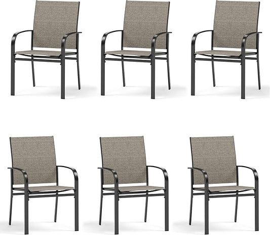 6 Pieces Outdoor Textilene Dining Chairs,Patio Dining Chairs Set, Fixed Patio Chairs with Armrest, Brown