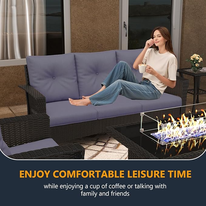 6 Pieces Outdoor Patio Furniture Set, Wicker Patio Sectional Set Conversation Wicker Swivel Chairs with Small Side Table