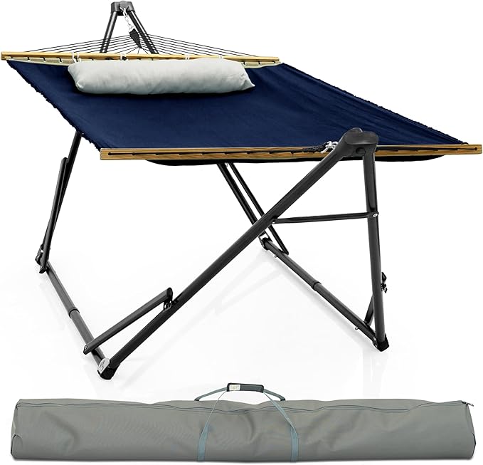 Tranquillo Unity Adjustable Hammock Stand, 800 lbs Capacity Steel Double Hammock Stand for 2 Persons, Premium Pre-Assembled Stand for Indoor Outdoor, Navy