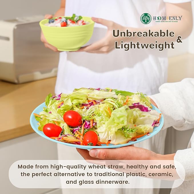 Homienly 40-Piece Kichen Dinnerware Set, Wheat Straw Dinnerware Set, Plates, Bowls, Drinking Cups, Service for 8, Dishwasher & Microwave Safe Dish Set, Unbreakable Plates and Bowls Set - Memphis