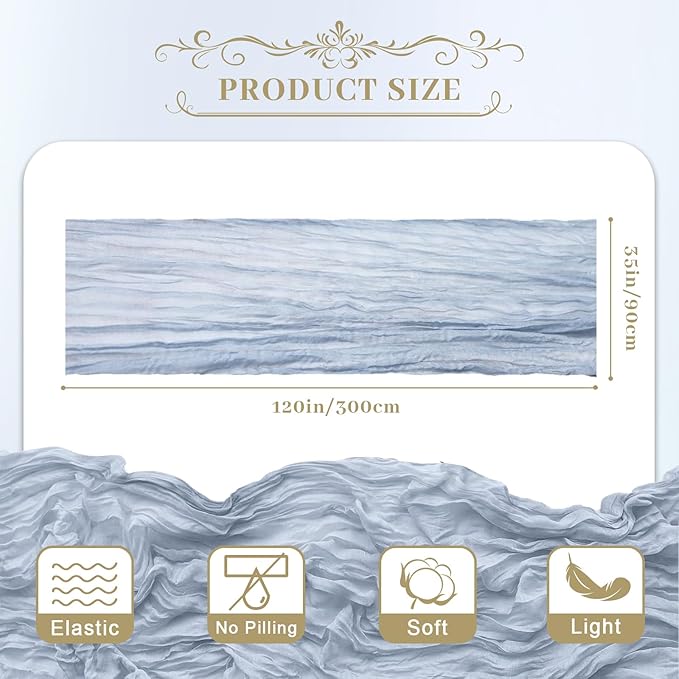 Le courant 3 Pieces Cheesecloth Table Runner Mothers Day 10Ft Cheese Cloth Gauze for Boho Rustic Wedding Baby and Bridal Shower, Birthday Party Table Decor , Home Decorations Dusty Blue