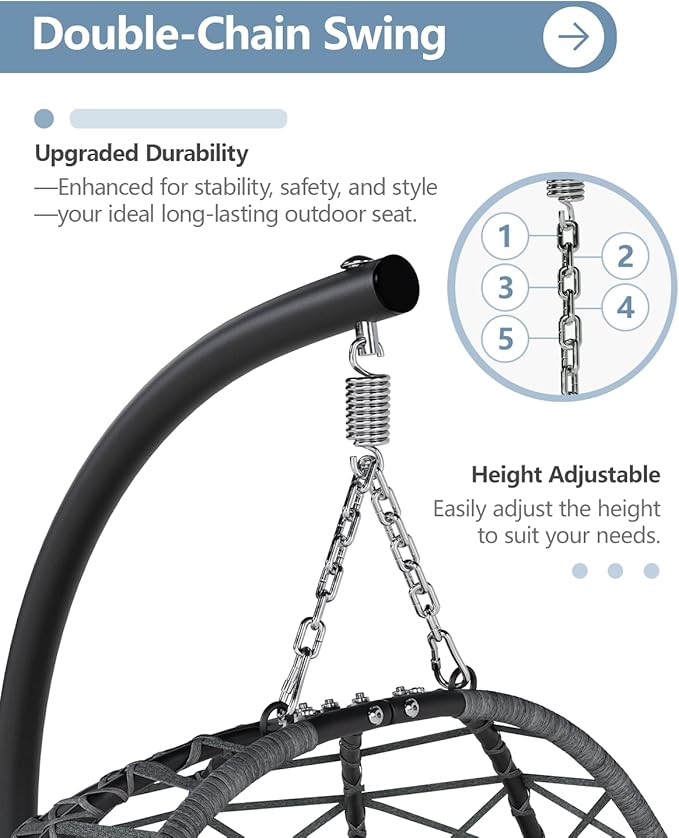 SWITTE Egg Swing Chair with Stand, Outdoor Patio Hanging Egg Chair, Indoor Hammock Chair with Cushion for Garden Backyard, 400LBS Capacity-Dark Grey