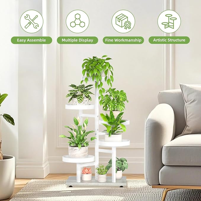 iDavosic.ly 5 Tier Plant Stand Indoor, Tiered Corner Flower Holder Shelf Outdoor, Metal Tall Orchid Display Rack for Patio Porch Garden Balcony Office Bedroom, White