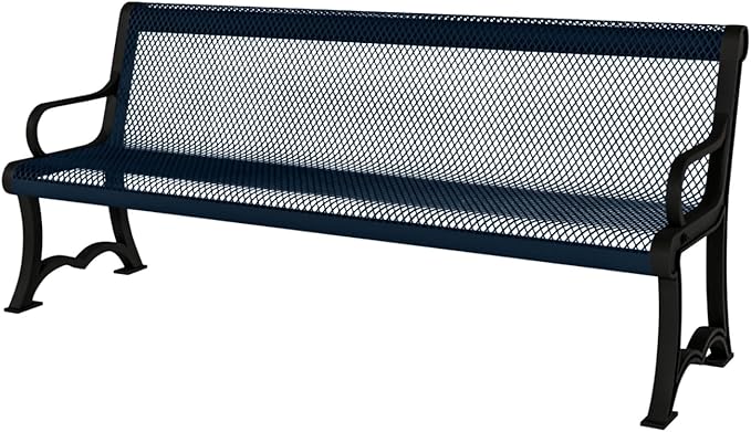 COATEDOUTDOORFURNITURE Coated Outdoor Furniture Heavy-Duty Outdoor Bench Thermoplastic Coated, Expanded Metal, Commercial-Grade Garden Bench, Made in America (Portable with Back, 4 Ft, Dark Blue)
