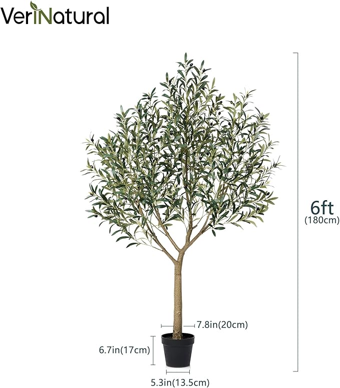 Artificial Olive Tree 6FT - Large Fake Olive Trees Indoor with 1676 Silk Leaves, Outdoor Potted Faux Plant with UV Resistant for Living Room,Office,Patio, Home Decor,VN157