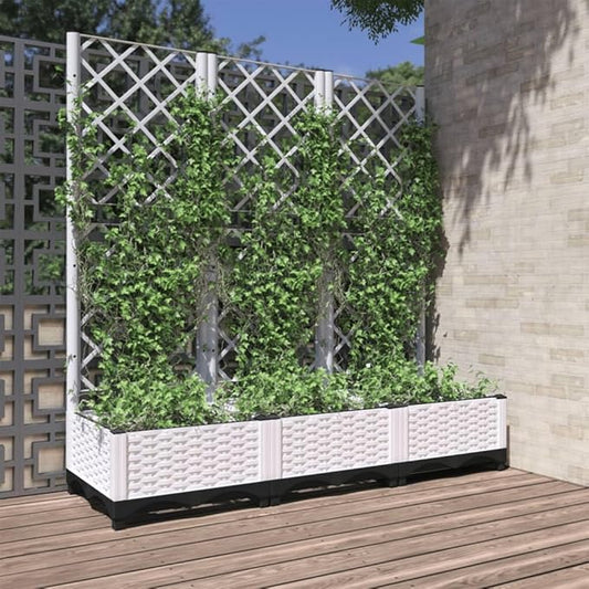 Garden Planter with Trellis, Trellis with Planter Box, Outdoor Raised Garden Bed for Climbing Plants, Raised Garden Bed Garden Planter Box, White 47.2"x15.7"x47.8" PP