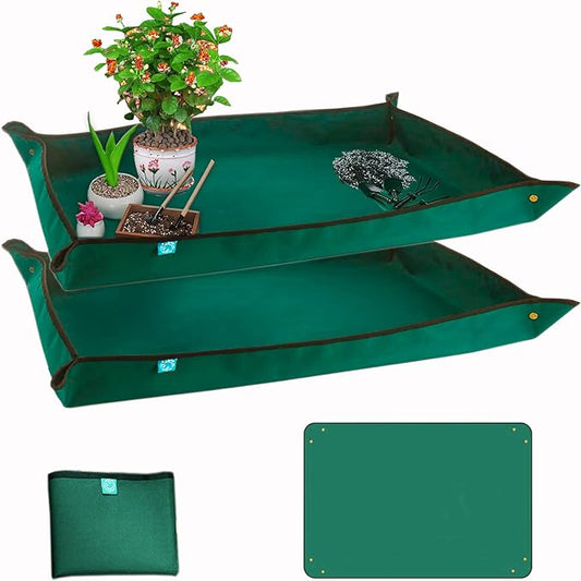 BIUWING Planter Tray, 2PCS Thickened Oxford Fabric Portable Indoor Plant Repotting Mat, Extra Large 43''*29'', Waterproof, Foldable, Blackish Green