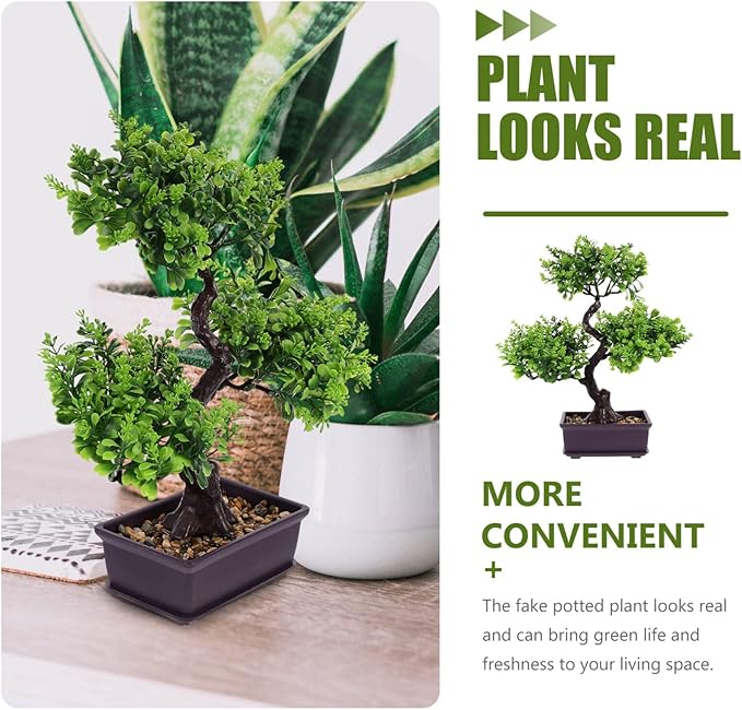 EXCEART Artificial Bonsai Tree, Plastic Plants Bonsai Ornament for Desktop Wedding Decor, Green Faux Bonsai Tree